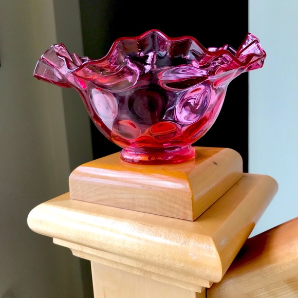 Other - VINTAGE FENTON DOUBLE CRIMP RUFFLE CRANBERRY BOWL